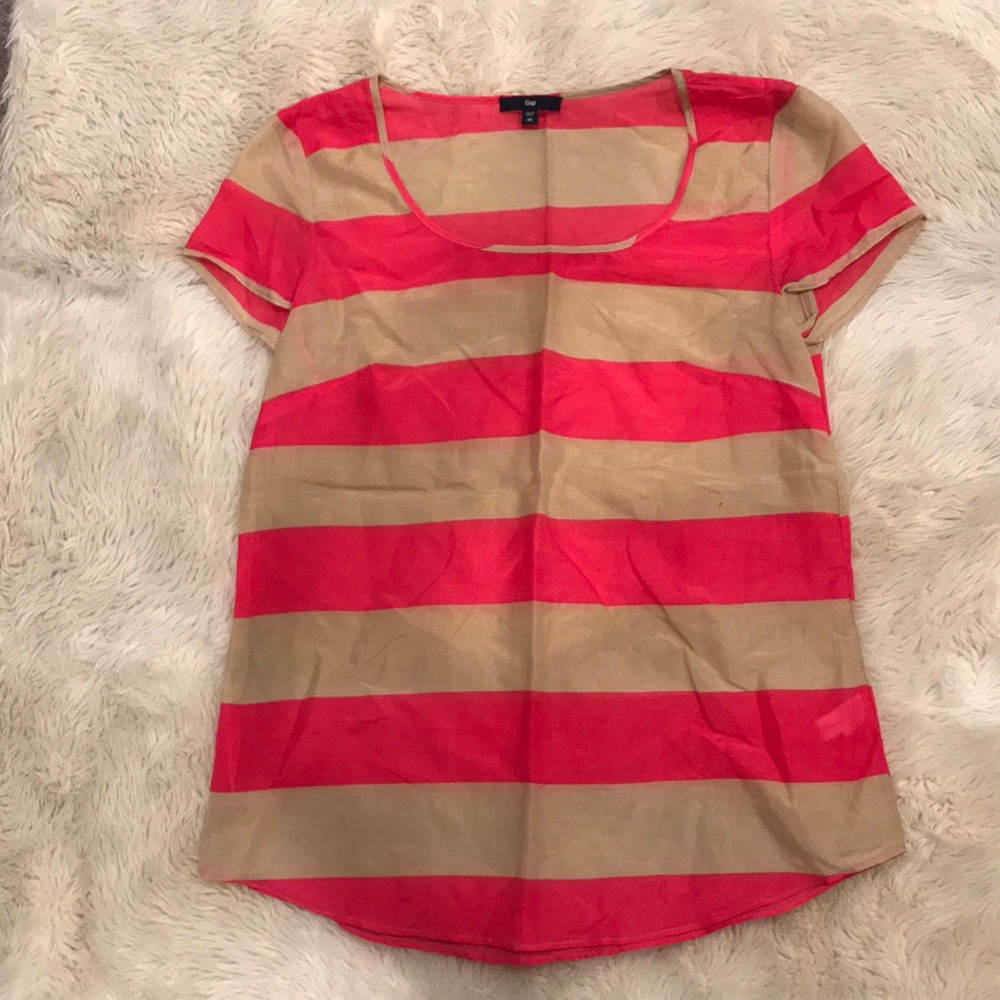 Gap striped short sleeve top, pink & tan